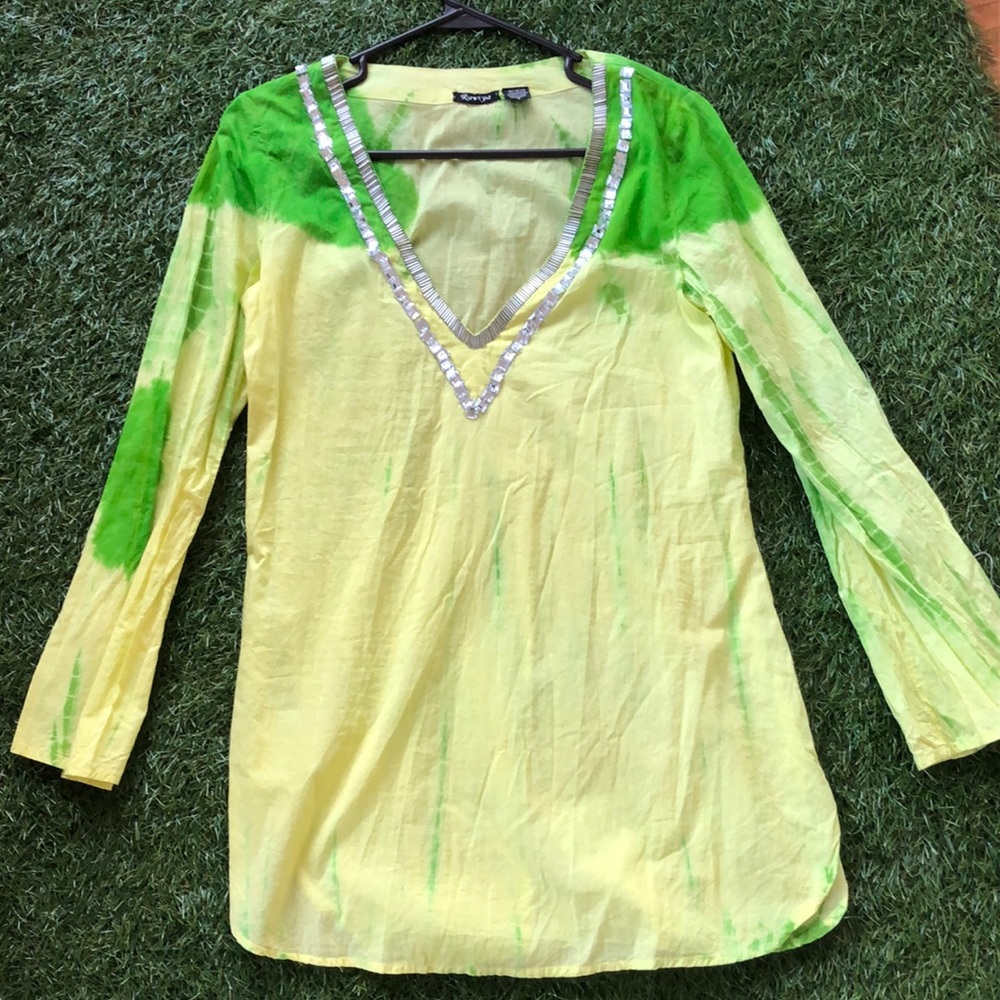 Tie dye, green and yellow Beach coverup
